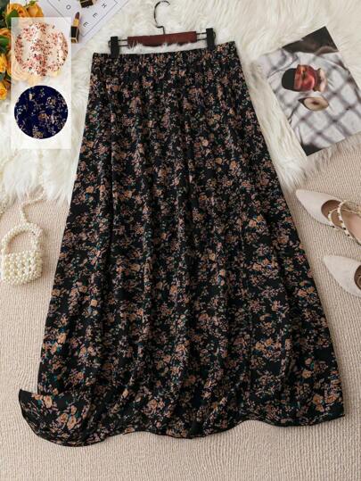 SHEIN LUNE 碎花印花松紧腰长裙女装