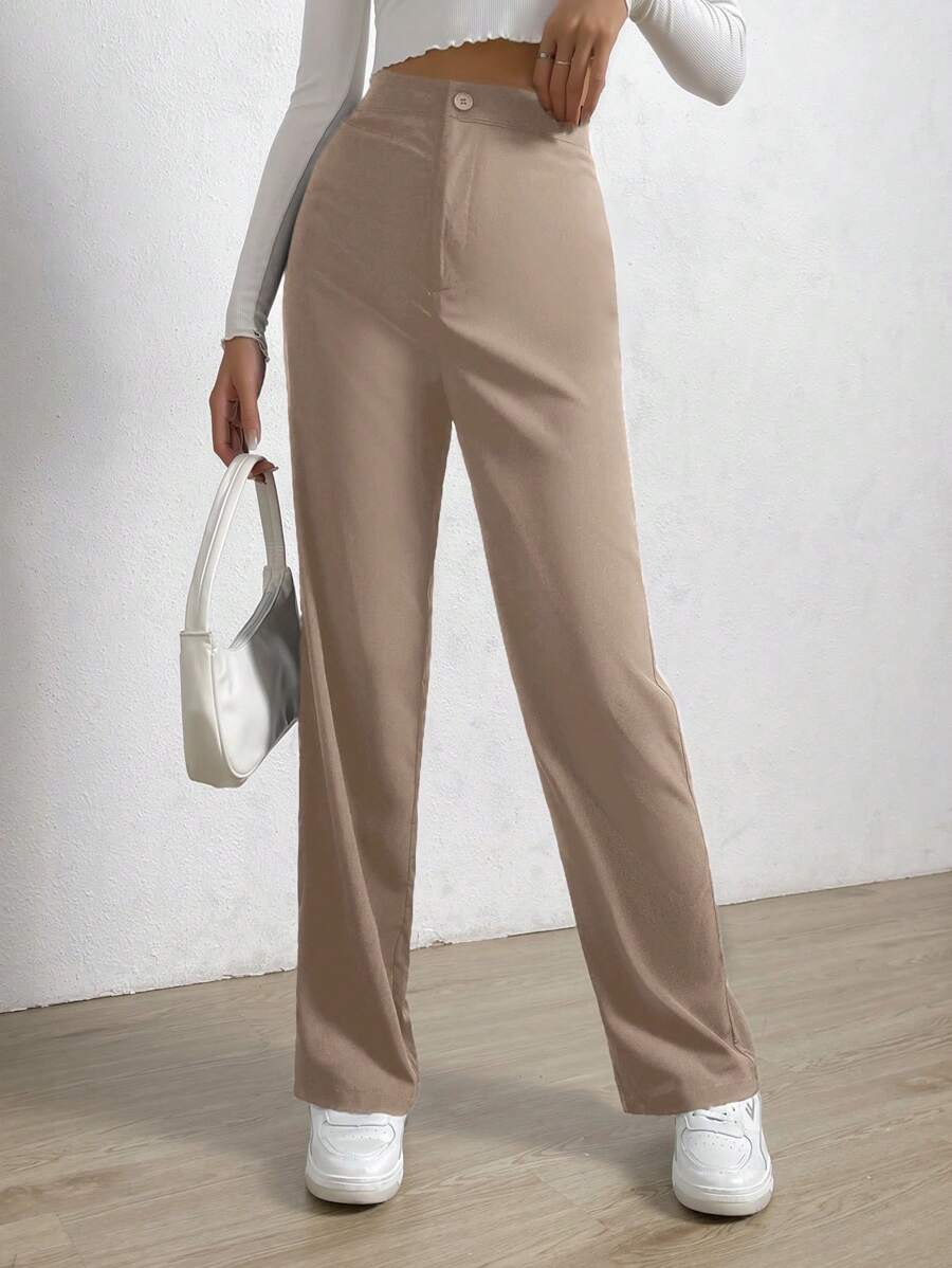 EURMUSE Pantalon De Costume Uni Avec Détails De Boutons - Nude - Voir 1