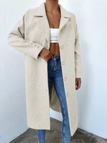 EURMUSE Women's Single-breasted Mid-length Woolen Coat - Apricot - View 1