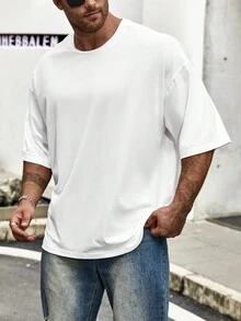 Manfinity Hypemode Men's Plus Size Loose Fit Drop Shoulder T-shirt With Bear & Letter Print - White - View 3