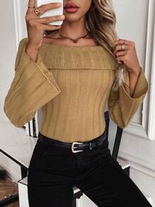 SHEIN LUNE Women'S Off-Shoulder Ribbed Sweater