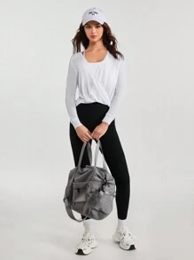Daily&Casual Wrap Front Sports Tee Without Cami Top workout tops - Black - View 5