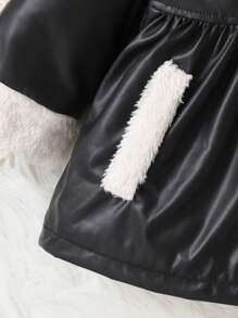 Abrigo De Bebé Para Niñas Con Cuello De Bloques De Color, Botón Y Bolsillos Falsos, Tela Liso, Cálido, Cómodo, Suave Y Adecuado Para La Primavera, Otoño E Invierno. - Negro - Ver 5
