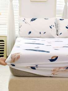 4pcs/set Feather Pattern Duvet Cover Set Without Filler, Modern Fabric & Polyester Duvet Cover Set (1pc Comforter Cover, 2pcs Pillowcase , 1pc Fitted Sheet) For Home - Multicolor - View 8