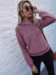 EMERY ROSE Của phụ nữ áo có mũ Sang trọng Áo nỉ Với dây rút - Màu đỏ tím - Xem 4