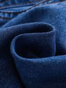 SHEIN Camisa Vaquera Con Mangas Abullonadas Y Botones Delanteros Para Bebé Niña - Azul lavado medio - Ver 4