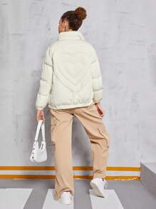 Teen Girl Casual And Comfortable Padded Coat For Warmth - White - View 3
