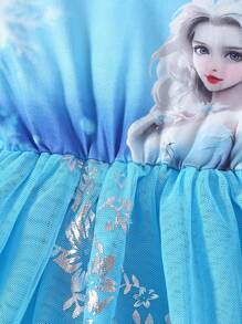 SHEIN Young Girl Princess Tutu Dress With Tulle Mesh Overlay - Blue - View 6