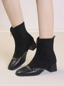 Của phụ nữ Phong cách Pháp Giày cao gót Giày ống Ankle , Mùa thu Và Mùa Đông 2023 Hàng mới đến , Dày Gót chân , Chóp giầy hình vuông , Dây kéo Khép kín , đinh tán Đồ trang trí - màu đen - Xem 3