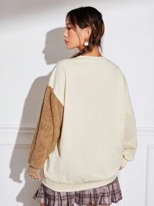 SHEIN EZwear 小熊貼片落肩毛衣 - 杏色 - 查看 2