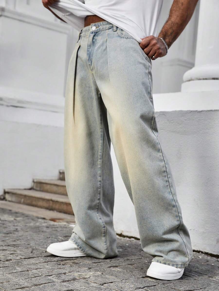 SHEIN Manfinity Homme 男士宽松中腰阔腿牛仔裤