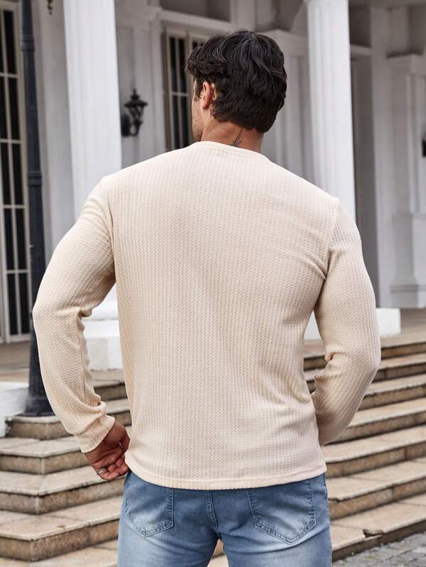 Manfinity Homme Men Notched Collar Waffle Knit Long Sleeve TShirt SHEIN