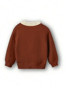 SHEIN Toddler Girls' Lace Trim Embroidered Sweater - Beige - View 2