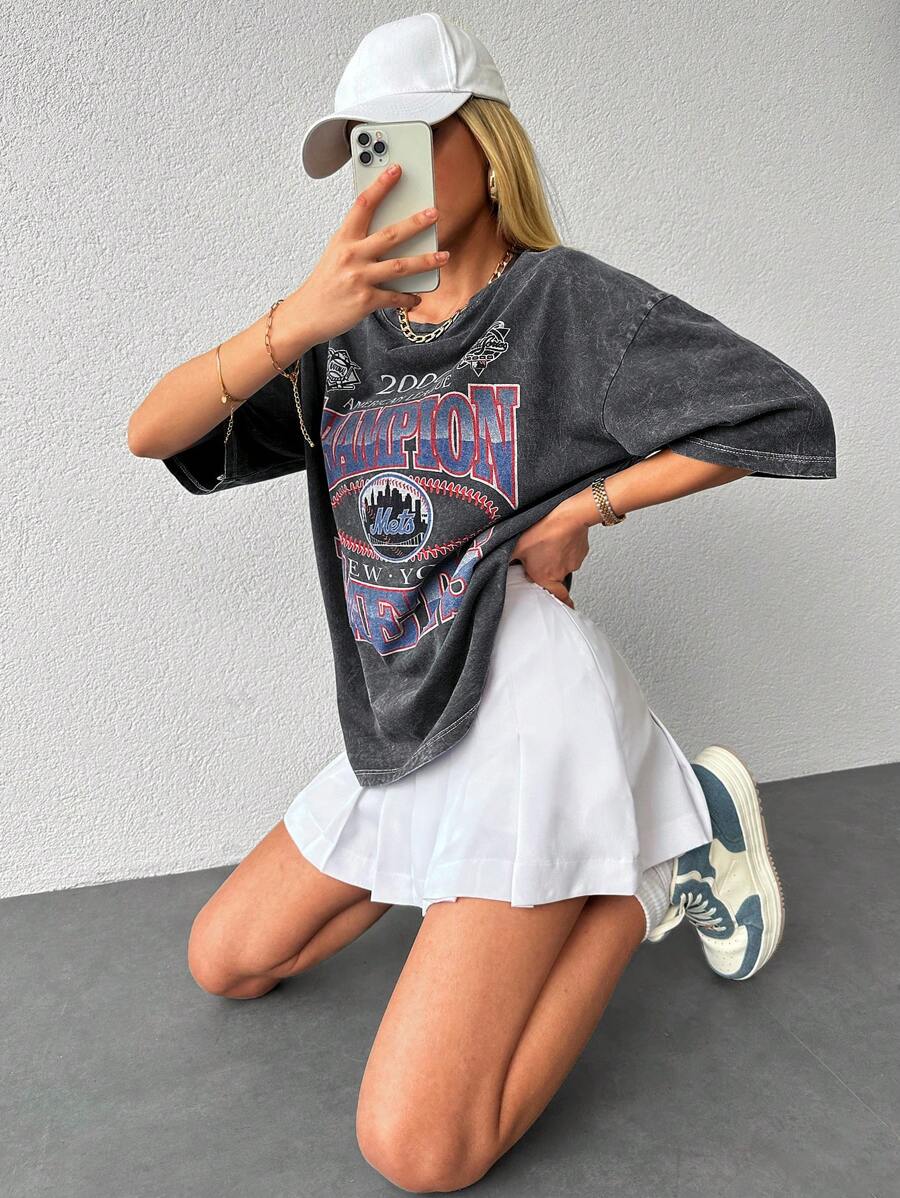 RueChic Letter Graphic Drop Shoulder Tee