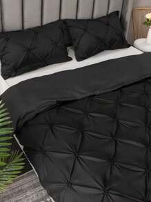 3pcs Black Floral Embossed Polyester Duvet Cover Set, Minimalist & Lightweight Microfiber Pillowcase & Duvet Cover Set, Suitable For Four Seasons - Black - View 5