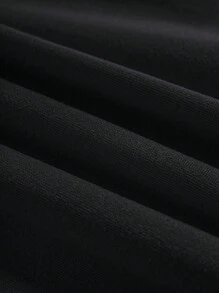 SHEIN LUNE Cartoon Character And Text Printed Drawstring Hoodie - Black - View 4