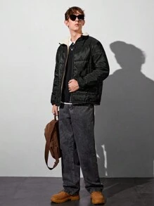 青少年男孩保暖衬里拉链前衬垫外套 - 黑色 - 查看 3