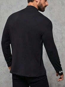 Manfinity Homme 男裝大碼高領字母印花t恤 - 黑色 - 查看 2