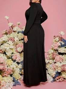 SHEIN CURVE+ Talla grande Vestido de cuello cruzado - Negro - Ver 2