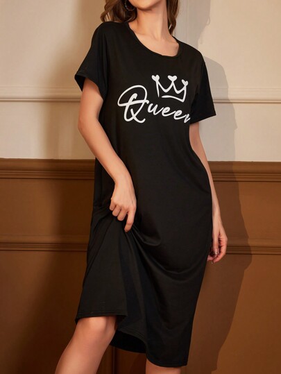 Letter Printed Long Pajama Nightdress, Moo