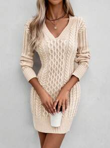 SHEIN LUNE 純色毛衣連衣裙(不包括腰帶) - 杏色 - 查看 1