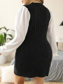 Celure 加大號針織雙層衣裙 - 黑色 - 查看 2
