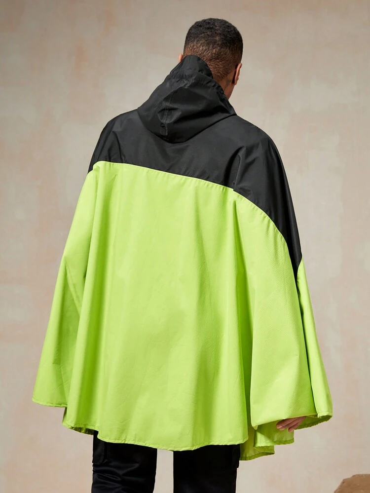 Men Two Tone Hooded Rain Jacket