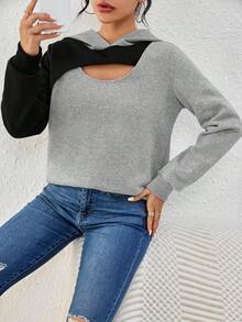 SHEIN Essnce 拼色空心連帽長袖運動衫 - 彩色 - 查看 6