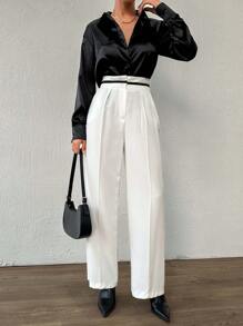 SHEIN Pantalones De Cintura Alta Para Mujer - Blanco - Ver 3