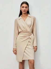 BizChic Women's Solid Color Cross Wrap Side Tie Dress - Khaki - View 5