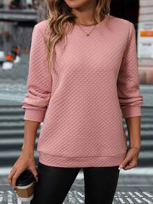 SHEIN LUNE Chất rắn Vòng cổ Nút Quay lại Áo nỉ - Hồng - Xem 6