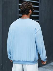 Manfinity Homme Loose Fit Men's Plus Size Letter Printed Sweatshirt - Navy Blue - View 2