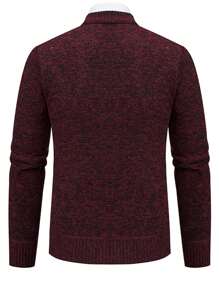 Men's Knitted Cardigan, Thermal Lined, Thick Casual Warm Full Zip Sweater Jacket With Pockets - Burgundy - View 3