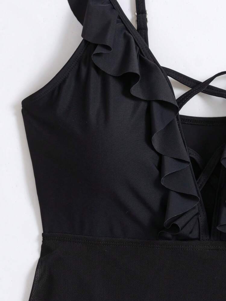 Summer Black Mesh One Piece Swimsuit