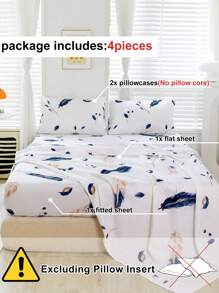 4pcs/set Feather Pattern Duvet Cover Set Without Filler, Modern Fabric & Polyester Duvet Cover Set (1pc Comforter Cover, 2pcs Pillowcase , 1pc Fitted Sheet) For Home - Multicolor - View 4