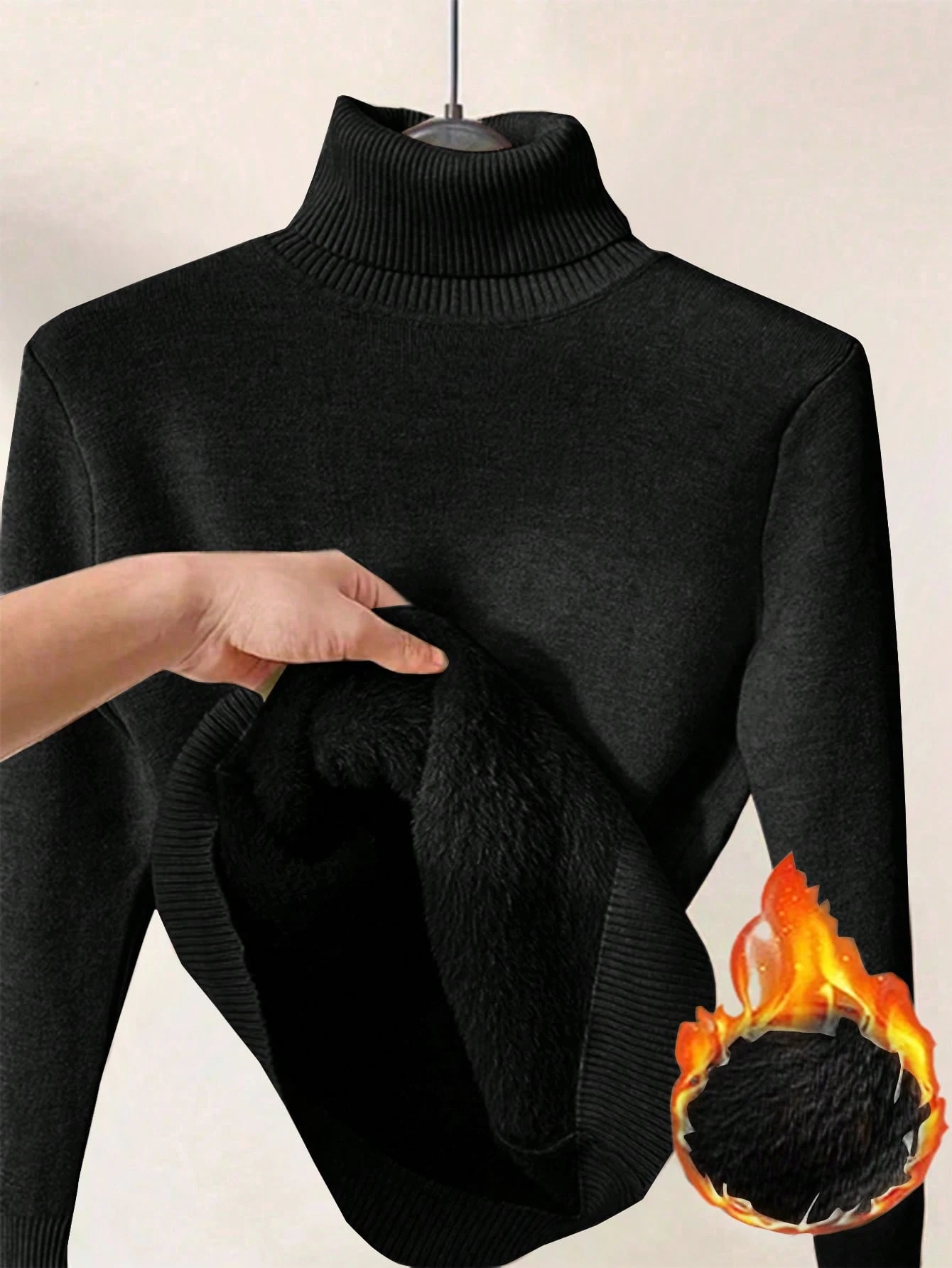 ACME MADE IN CHINA Suéter de Manga Longa Térmico de Gola Alta, Ajuste Slim, Forro Térmico, Outono/Inverno