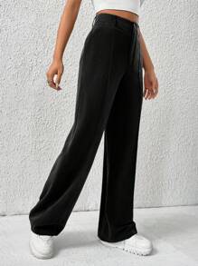 SHEIN EZwear Quần tây dệt ống đứng cho nữ mùa thu/đông - màu đen - Xem 6
