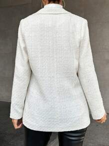 EURMUSE Tweed Double-breasted Fake Pocket Blazer - Apricot - View 2