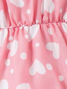 嬰兒女寶寶愛心印花連身衣與配套頭帶 - 粉色 - 查看 4