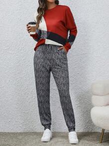 EMERY ROSE Của phụ nữ Màu tương phản Áo thun Và In Quần Bộ - Nhiều màu - Xem 6