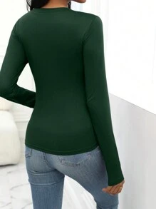 INAWLY Solid Round Neck Tee