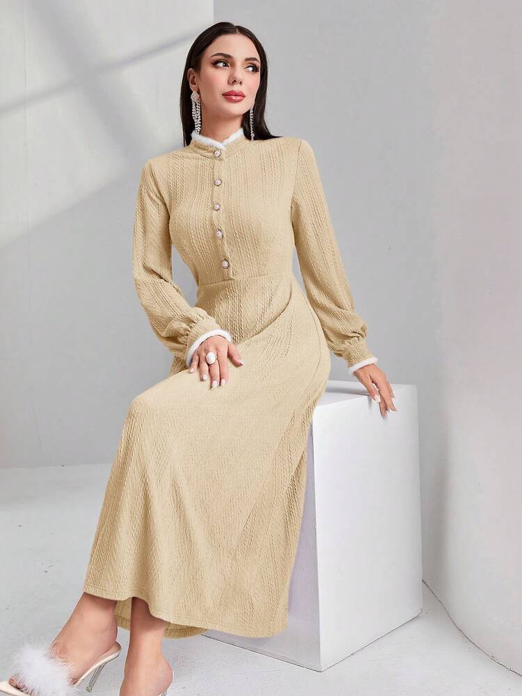 Women's Patchwork Half Button Down Dress