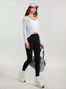Daily&Casual Wrap Front Sports Tee Without Cami Top workout tops - Black - View 6
