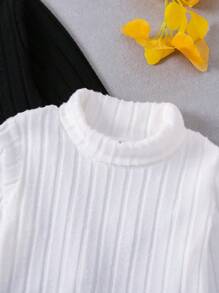 SHEIN Toddler Boys' Ribbed T-Shirt - Black and White - View 3