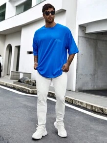 Manfinity EMRG Men's Plus Size Angel Letter Print T-shirt - Blue - View 4