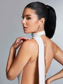 SHEIN BAE 女露背深掛脖連身褲 - 白色 - 查看 7