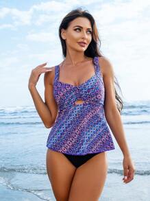 SHEIN Swim Summer Women's Random Printed Spaghetti Strap Tankini Set With High Waisted Bottom & Padded Bralette