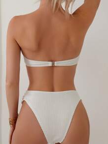 SHEIN Swim Summer Ribbed Knitted Bikini Set With Front Knot Detail