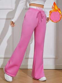 SHEIN EZwear Women's Drawstring Waist Flared Pants - Multicolor - View 6