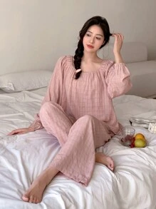 DAZY 女士純色睡衣套裝 - 粉色 - 查看 8